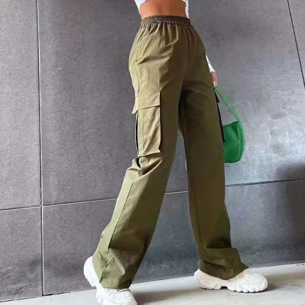 Fashion Women Baggy Joggers Pants Casual Communte Female Chic Straight Cargo Pant Elastic High Waist Elegant Oversized Trousers XXXL army green