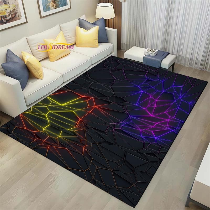 3D Geometric Carpet Neon Lights Rugs Hexagons Carpets for Home Play Gaming Room Decor Livingroom Bedroom Teens E-Sport Rug Mat 120cm x 160cm