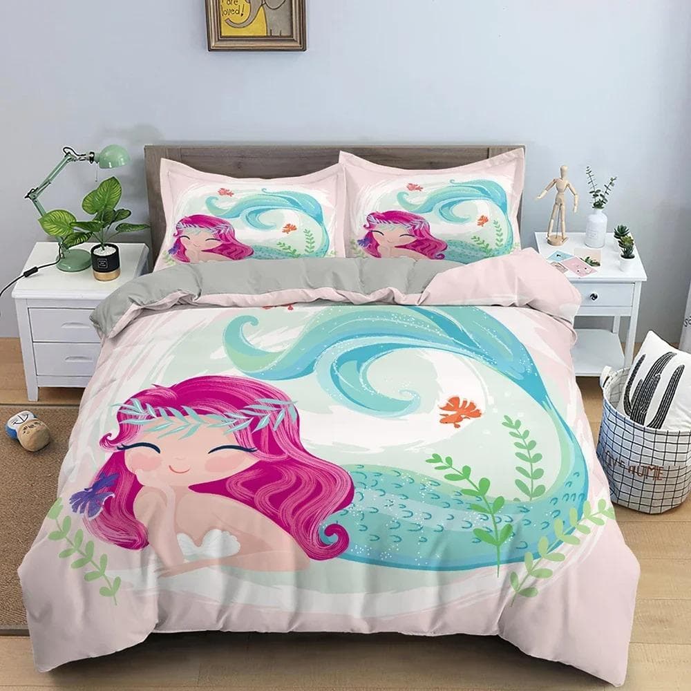Mermaid Bedding Set For Girls Cute Cartoon Duvet Cover Comforter Covers Children Bedroom Double Queen Size Home Textile 70x133cm 2pcs