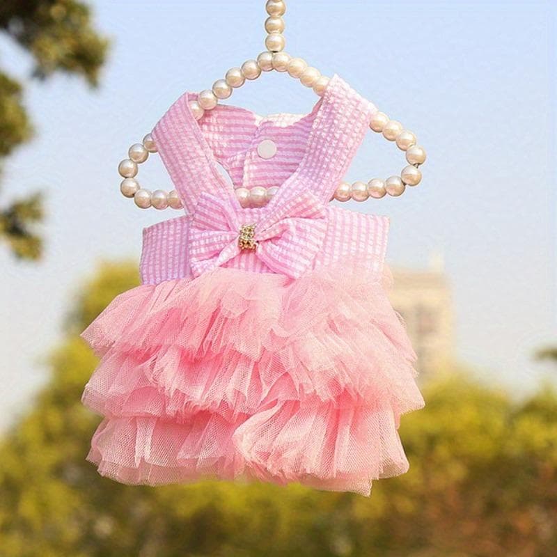 Dog Summer Dress Cat Lace Skirt Pet Clothing Chihuahua Stripe Skirt Puppy Cat Princess Apparel Cute Puppy Clothes Pet Product L pink