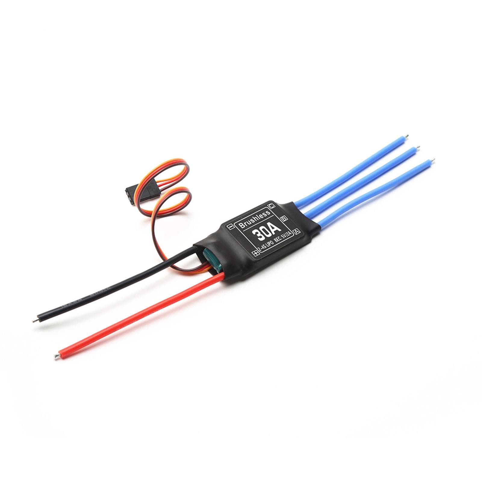 30A Brushless ESC 2-4S Electronic Speed Controller XT60 Plug with 5V 2A BEC 3.5MM Banana Head for without plug blue