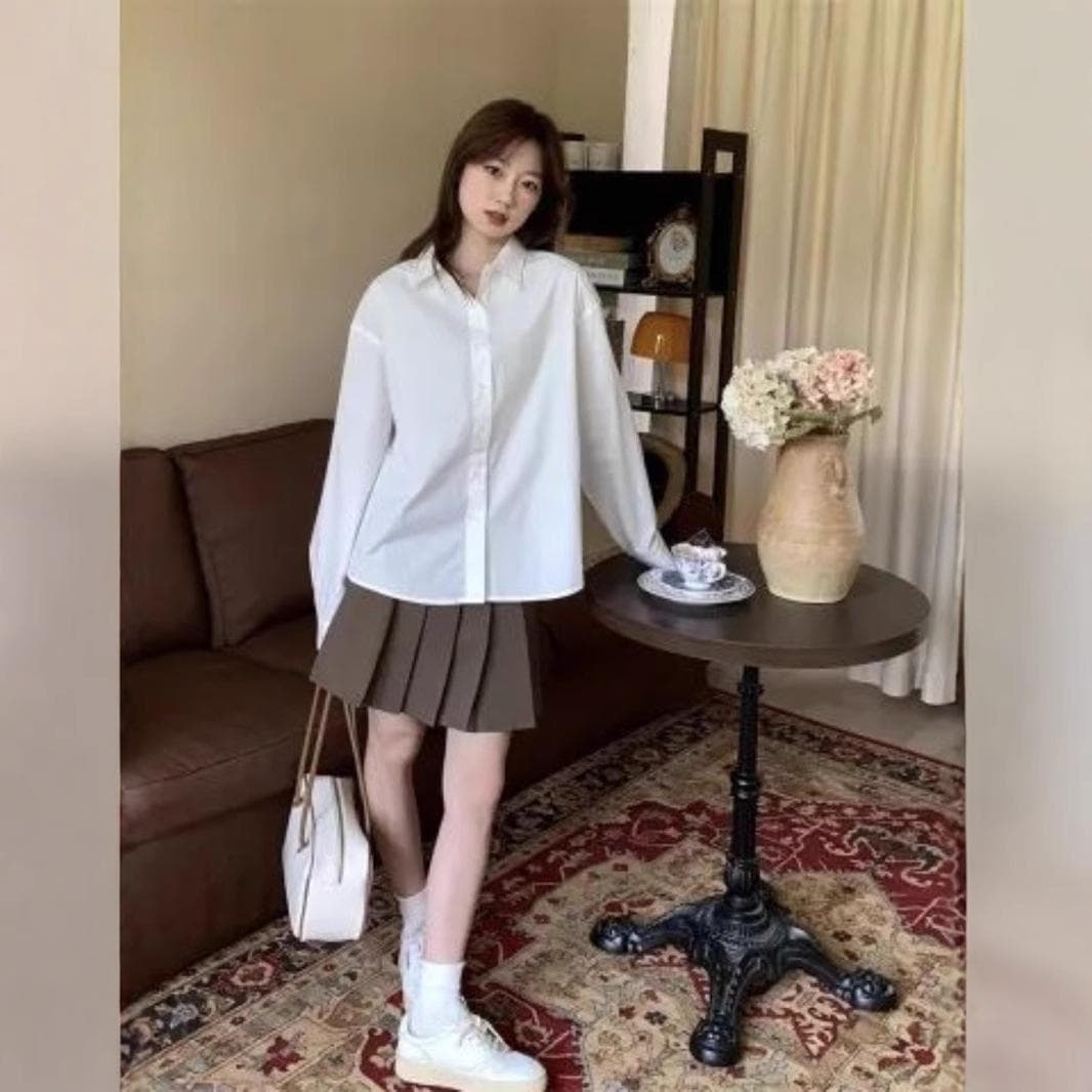 White Long-sleeved Shirt Girl Spring and Autumn College Style ID Photo Simple Shirt Design Small Top 2XL white
