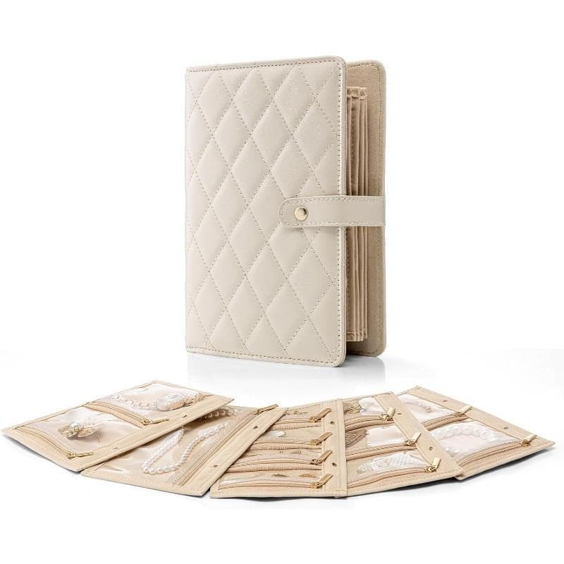 Luxury Leather Portable Jewelry Storage Book Loose-Leaf Jewellery Large Capacity Storage Bag Earrings Necklace Jewellery Binder white