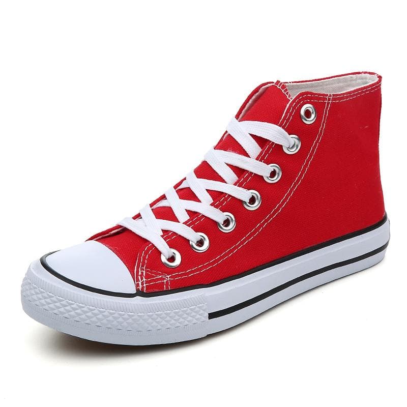 Men's/women's High-top Canvas Shoes Couple Shoes Trend Wild Shoes Fashion Denim Shoes Sneakers Men 42 red