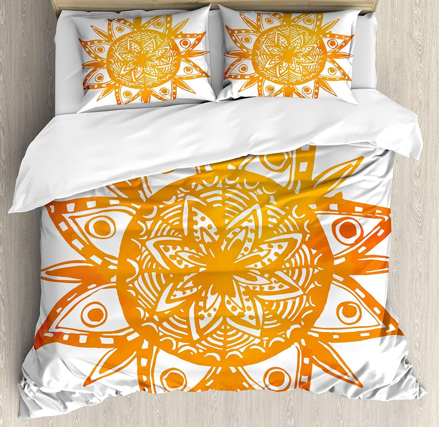 Orange Bedding Set For Bedroom Bed Home Royal Antique Motifs with Vintage Traditional Duvet Cover Quilt Cover And Pillowcase EU single(135x200cm)