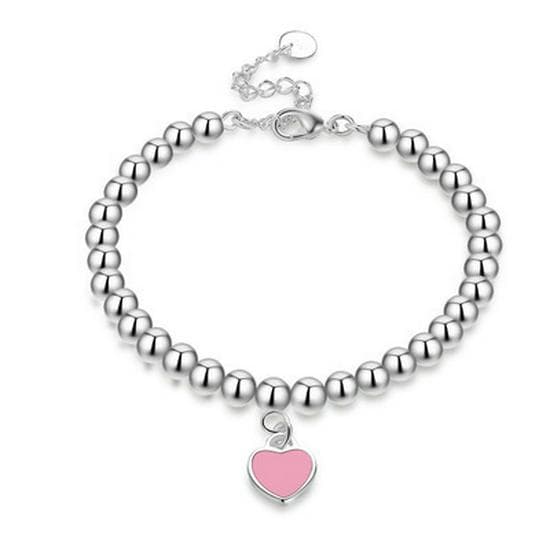 Yibaijia T-Home Love Necklace 925 Sterling Silver Red Heart Enamel Pendant