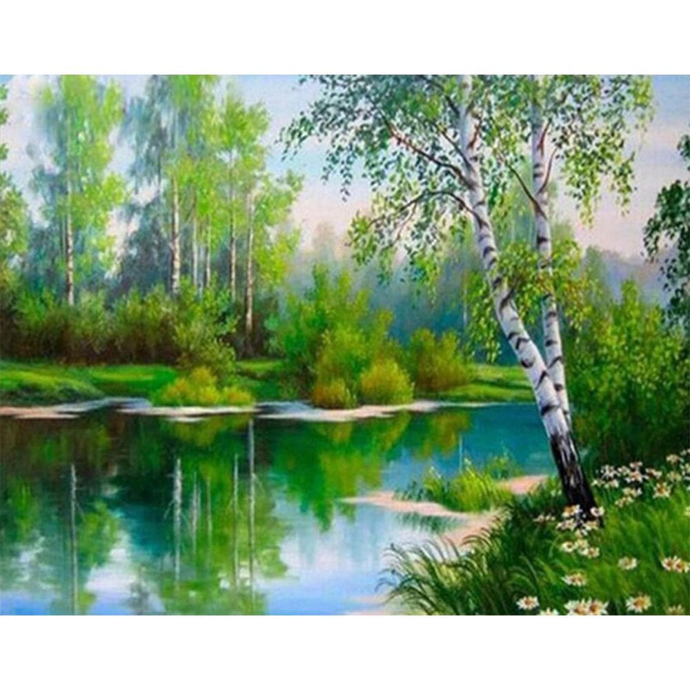 Diamond Painting Cross Stitch Forest Spring Landscape Diamond Embroidery Natural Lake 20X30CM
