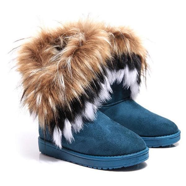 Folklore778 Fashion Women's Boots Winter Snow Boots Fox Hair Ladies Cotton Boots Comfortable Warm Women's Boots 40 blue