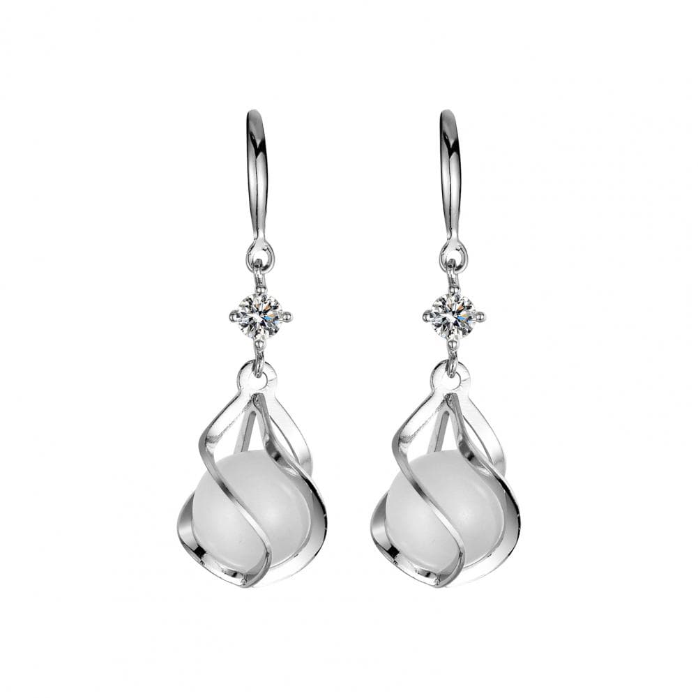 High Polished Earrings Elegant Geometric Hook Earrings Set with Spiral Design Rhinestone Accents Faux Opal Dangles for Vibrant silver