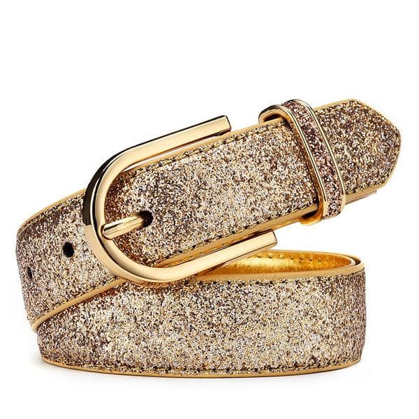 Fashion Women Glitter Gold Leather Belt Female Silver Waist Belt High Quality Cummerbund Ceinture Femme 95 CM gold