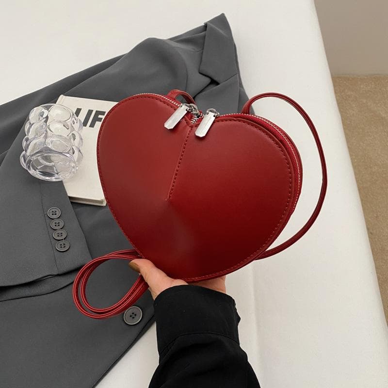 Ladies Love Sling Purses Women's Heart Shaped Phone Bags Designer PU Mini Wallet Solid Small Crossbody Bags wine red
