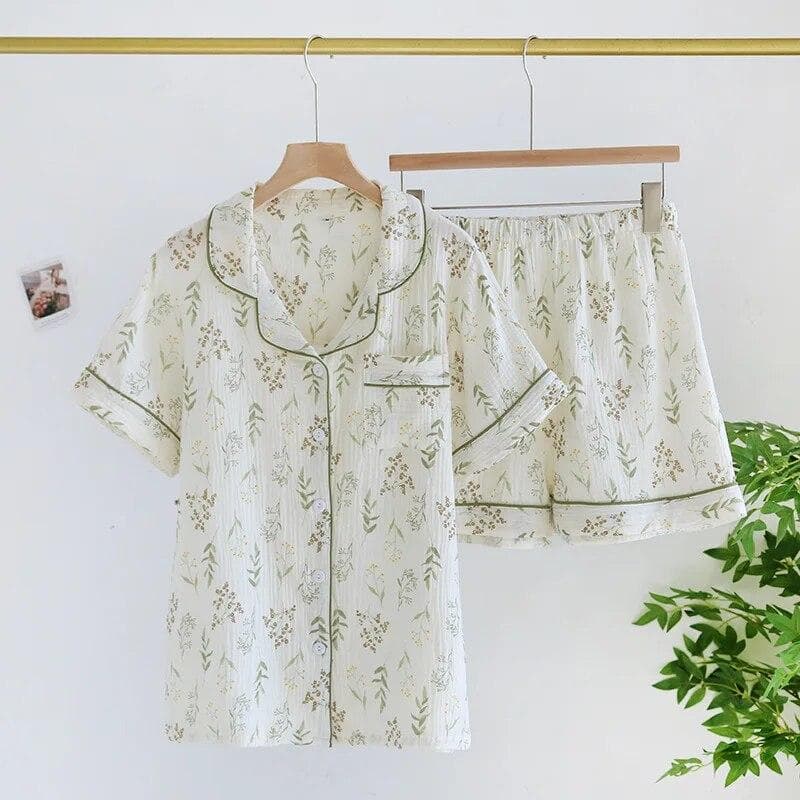 2026 Japanese Summer New Women's Pajama Set 100% Cotton Short sleeved Shorts Two piece Set Thin Breathable Home Furnishing Set XL