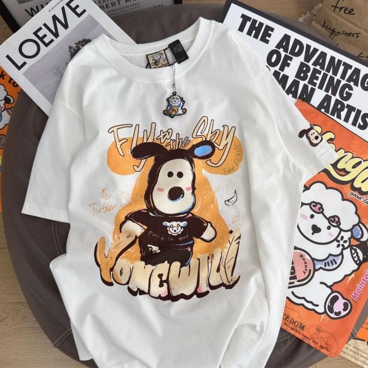 Cartoon Lamb Age-reducing Short-sleeved T-shirt Women's Summer New Pure Cotton Loose Large-size Cotton Half-sleeved Clothes XXXL