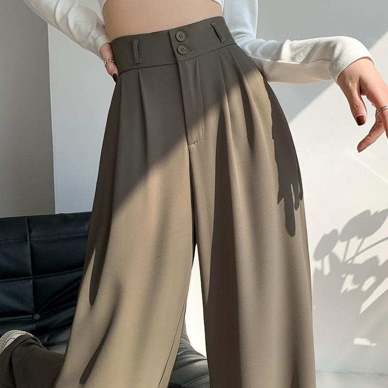Gray Narrow Version Wide-leg Pants for Women In Spring and Autumn New High-waist Drooping Pear-shaped Body Large-size Straight-leg Casual Suit Pants 2XL
