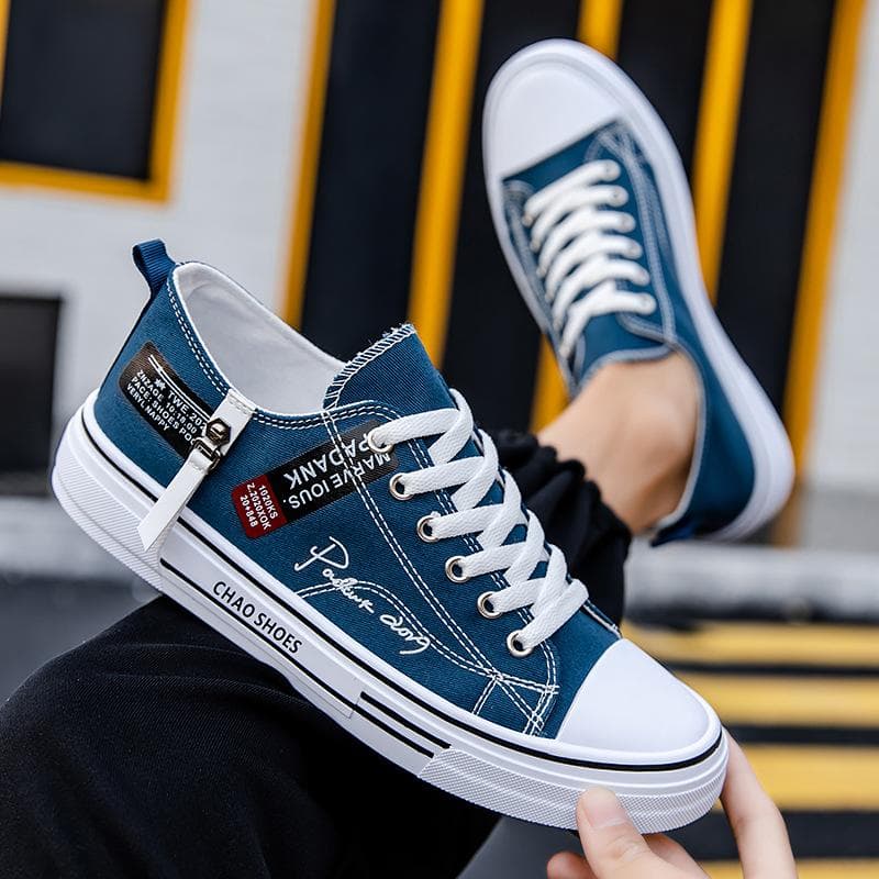 Trending Low-top Canvas Shoes Men's Casual Cool Fashion Street Style Shoes Hip Hop Sneakers for Teens 42 blue