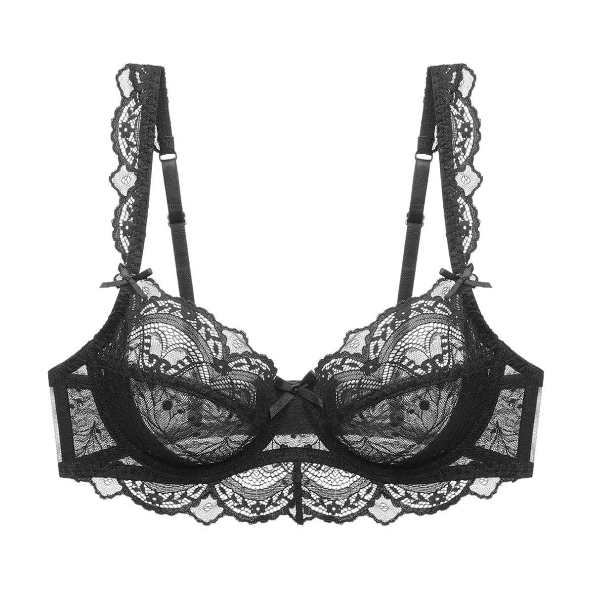 A B C D E Cup Bra Women's Sexy Lingerie Women's Underwear Ultra-thin No Sponge Bra Anti-sag Lace Bra 70E black