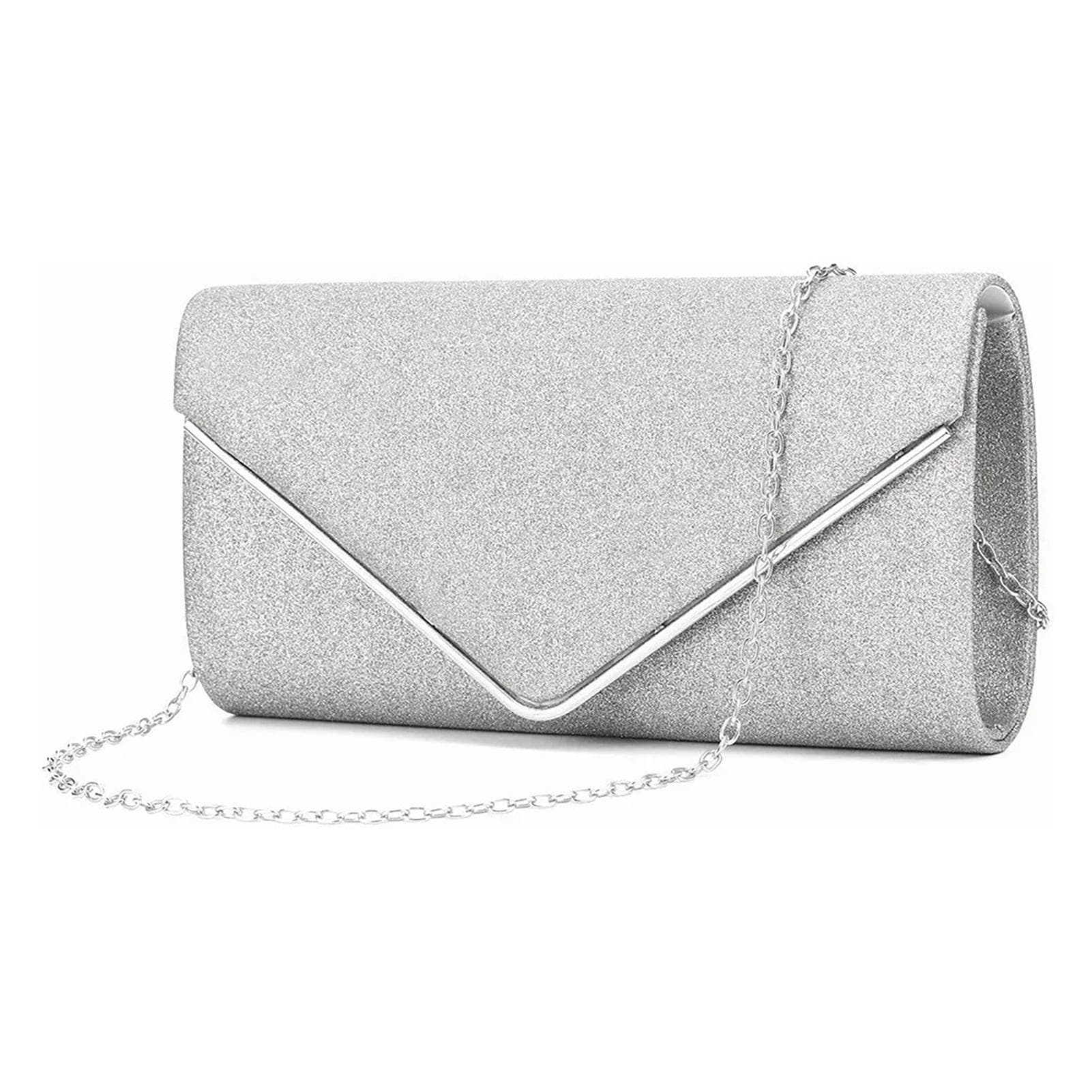 Women Evening Bag Stylish Elegant Sparkling Glitter Party Wedding Handbag with Chain for Wedding One Size silver