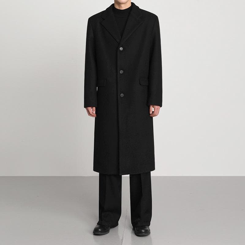 Mid-length Woolen Coat Men's Winter Korean Style Loose Velvet Thickened Woolen British Windbreaker Jacket 2XL