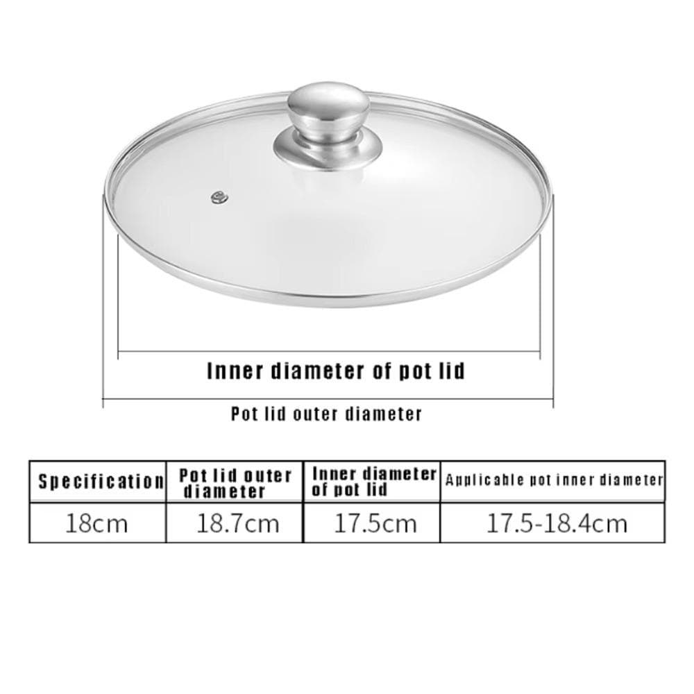 Stainless Steel Tempered Glass Pot Lid Round Wok Pan Lid Cookware Parts Kitchen Accessories 18cm