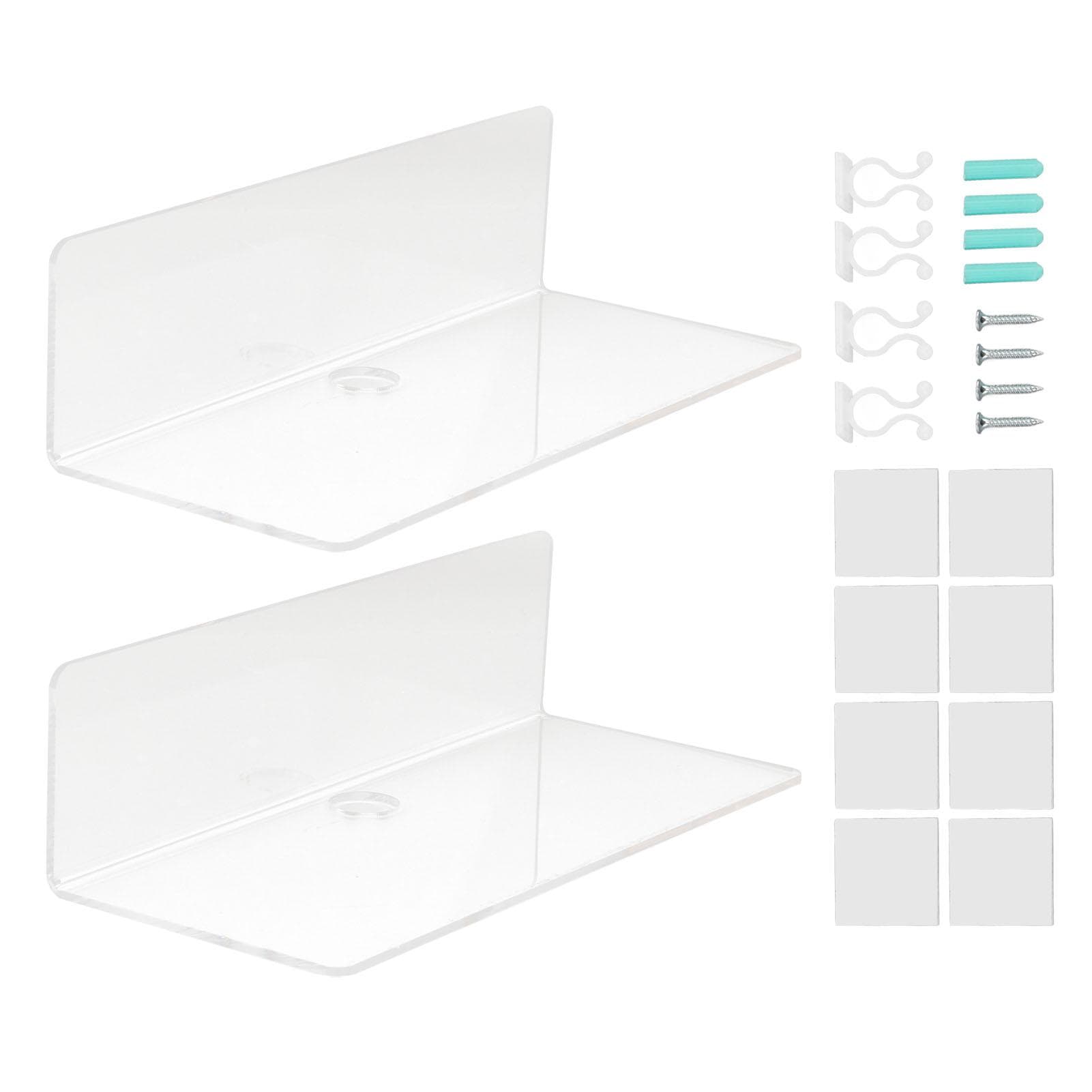 2Pcs Clear Floating Shelf Acrylic Fine Surface Delicate Modern Transparent Wall Mount Shelf Rack