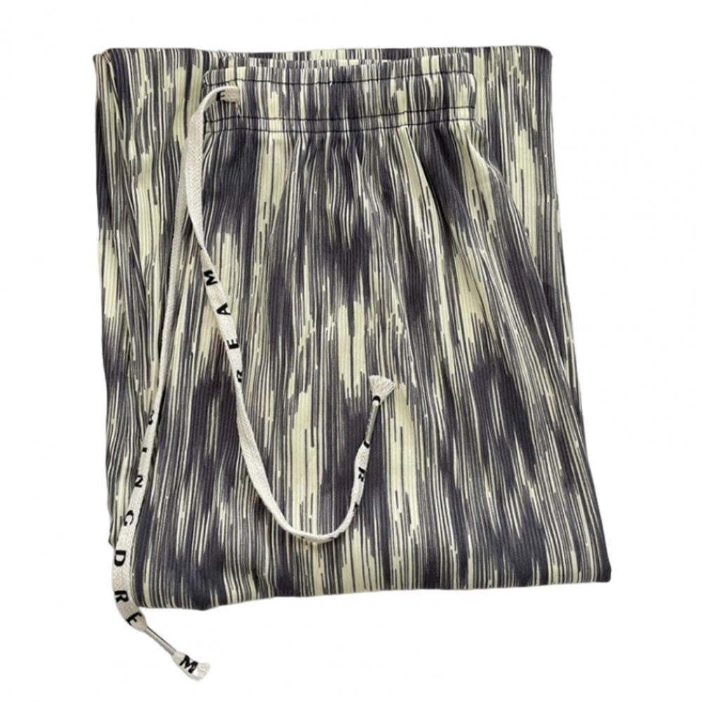 Women Casual Pants Straight Wide Leg Ink Tie Dye Print Long Pants Elastic Waist Adjustable Drawstring Thin Hiking Trousers One Size grey