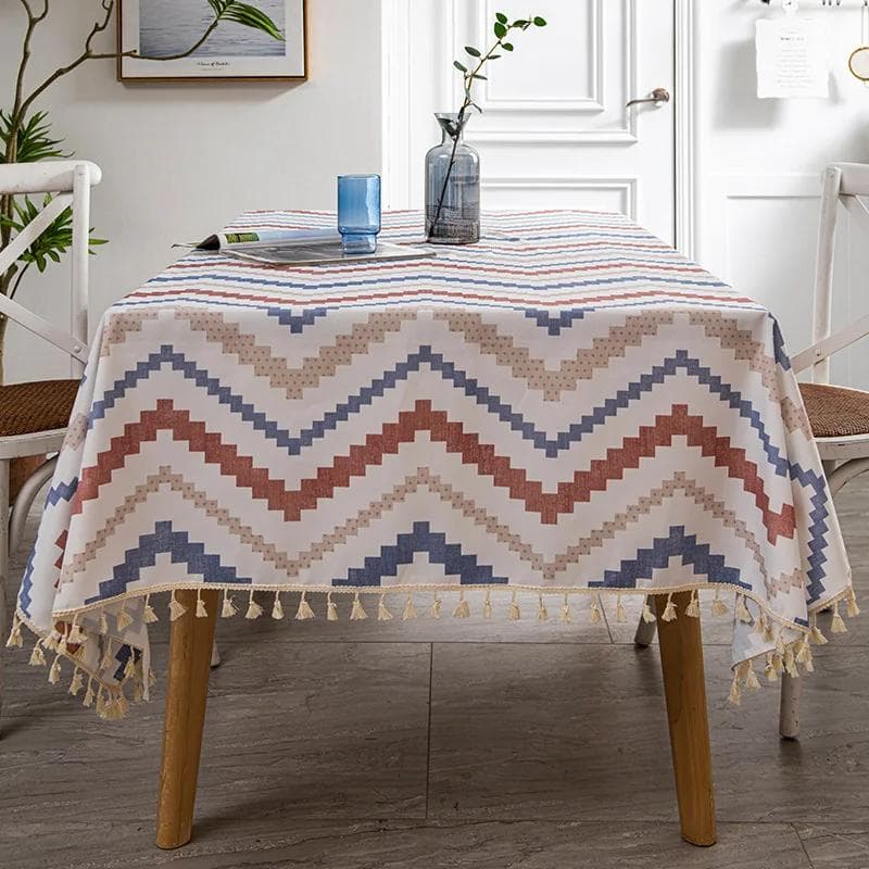 Geometric lines waterproof stripe Tablecloth OiFabric Desk Table Cloth Mat Home Decor Modern fringe Tables sheet Living room rectangle90x90cm