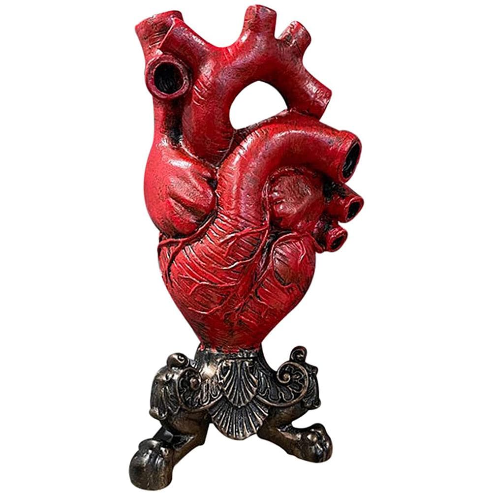 Resin Flower Vase Anatomical Heart Vase Modern Heart Model for Office Home Desktop Decoration red