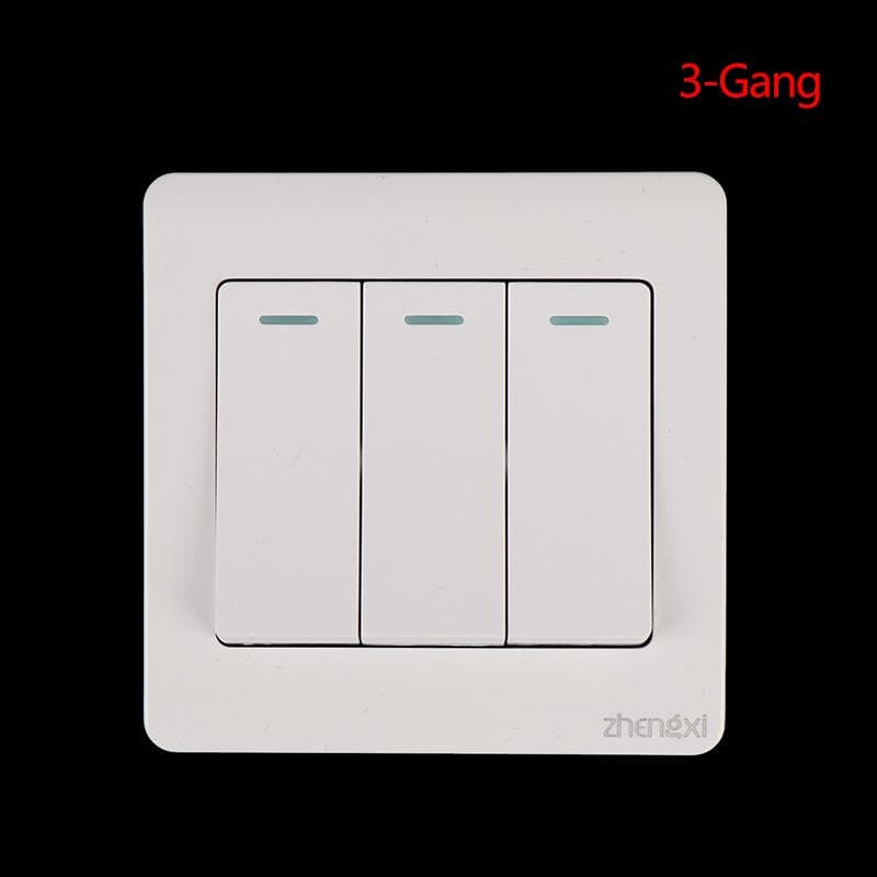 Wall Switch 1/2/3/4 Gang 1Way Button Wall Light Switch On/Off Button 3-Gang white