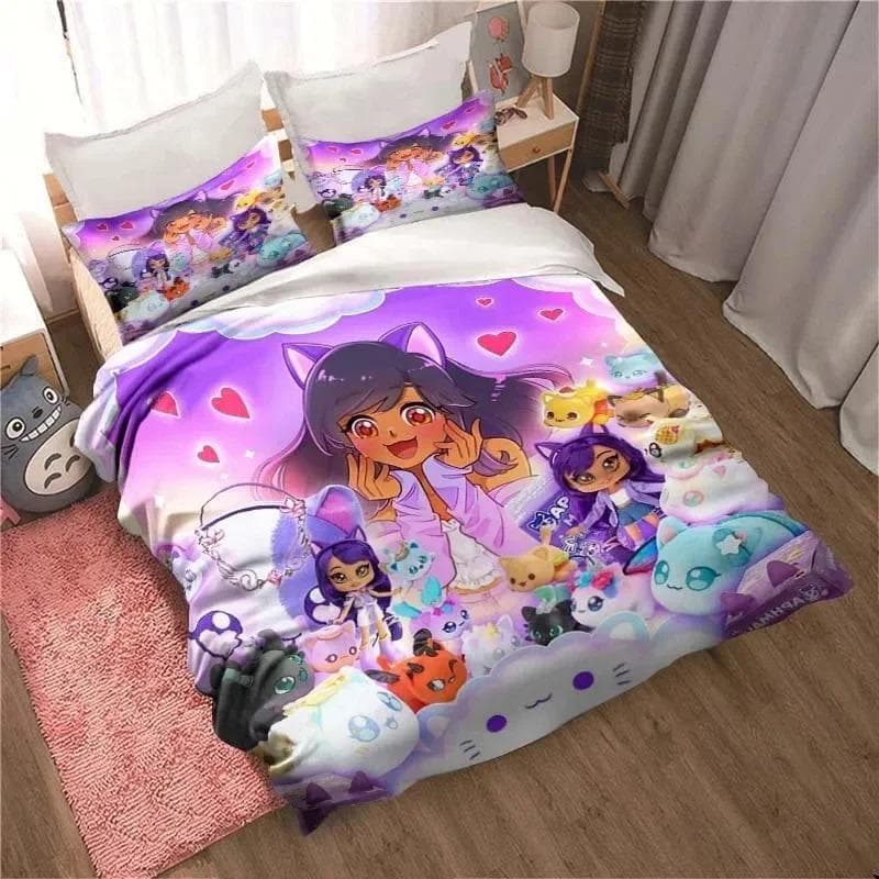 APHMAU Bedding Set Duvet Cover Set Single Double King Size Kawaii Cartoon Aphmau Adult boys Bedroom Duvet Cover and Pillow Case AU Queen 210x210cm