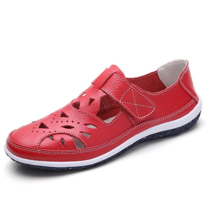 Fashion Genuine Leather Women's Sandals 2024 Summer Handmade Ladies Shoe Leather Sandals Women Flats Beach shoes Retro Mother Shoes 42 red