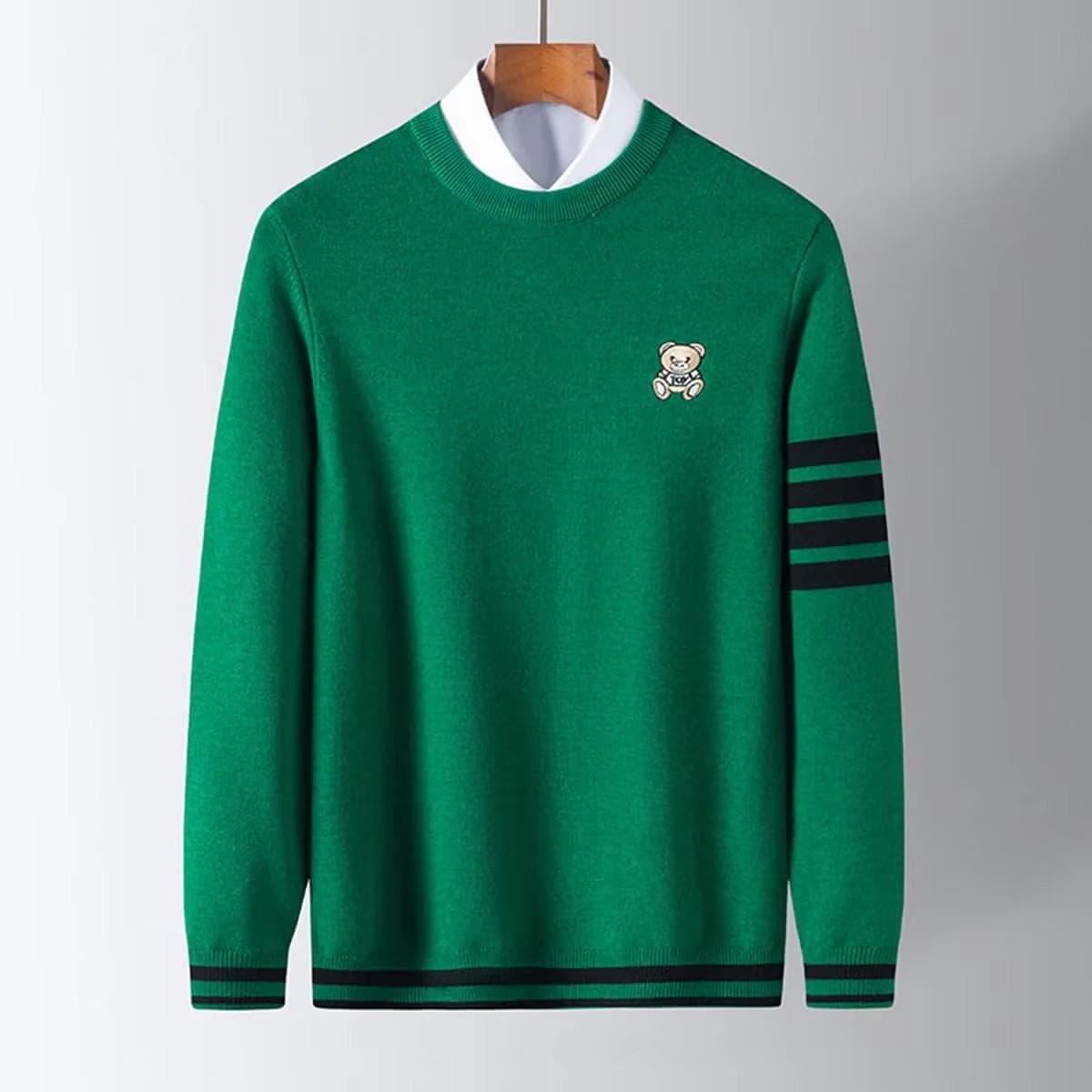 2025 Autumn Winter Men Mock Neck Pullovers Men Casual Knitted Sweater Men Knit Pullover Tops Male Knitwear Sweaters XL green