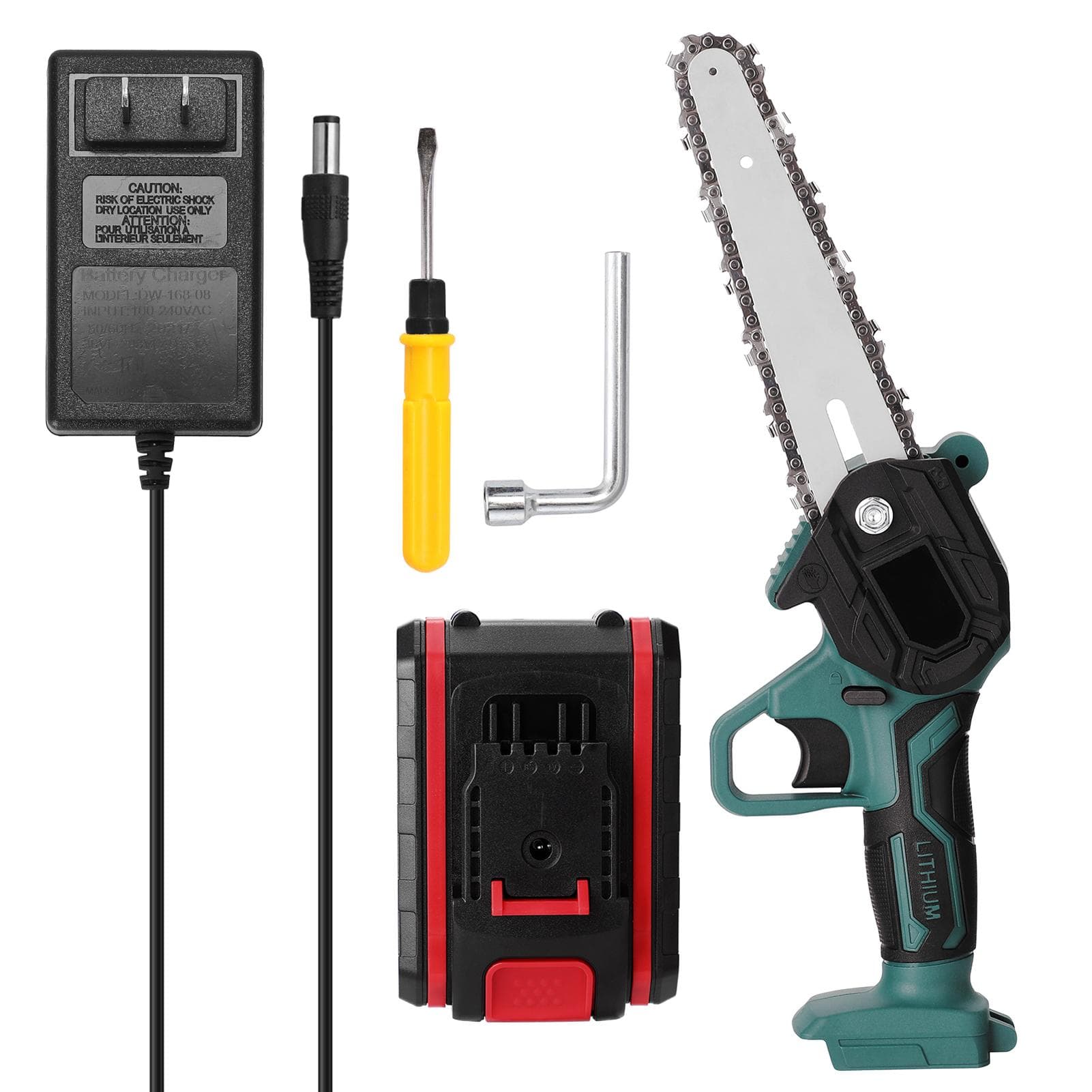 21V Portable Mini Electric Pruning Saw Rechargeable Small Wood Spliting Chainsaw One-handed US Plug multicolour