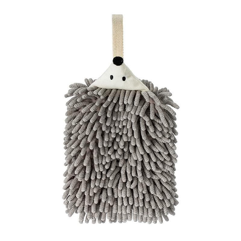Chenille Hand Towels Kitchen Bathroom Hand Towel with Hanging Loops Quick Dry Soft Absorbent Microfiber Towels Animal Hedgehog grey