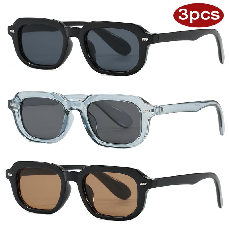 3pcs Fashion Square Rivet Sunglasses Vintage Colorful Lens UV400 Protective Glasses for Men Women