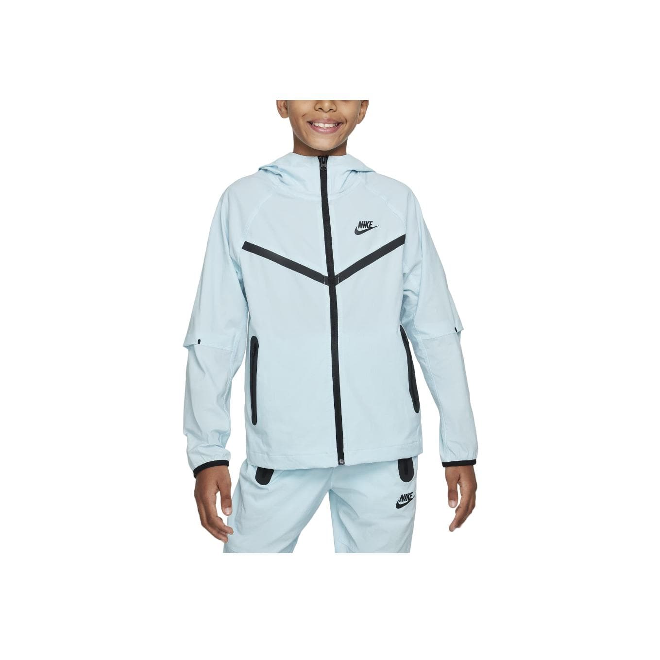 Nike Tech Logo Hooded Jacket Kids Jackets Glacier-Blue Black HQ8911-474 M