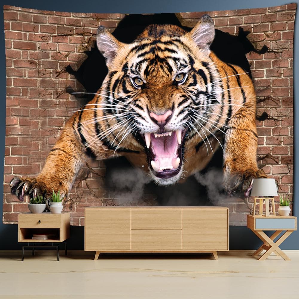 Psychedelic Tiger Tapestry Wall Hanging Boho Hippie Tapiz Art Aesthetic Room Home Decor Backdrop Fabric 95x70cm
