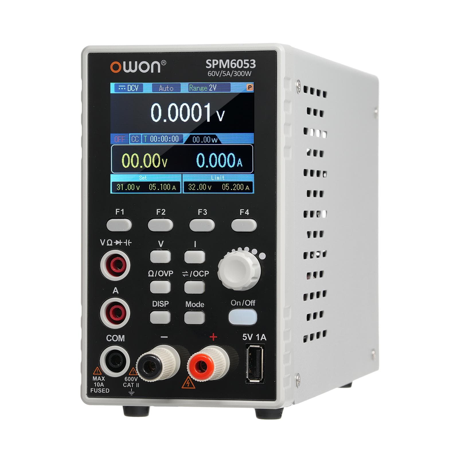 OWON SPM3051 Programmable Lab Power Supply (0-30V 0-5A) 150W Bench DC Power Supply with Multimeter EU Plug 60V 5A white