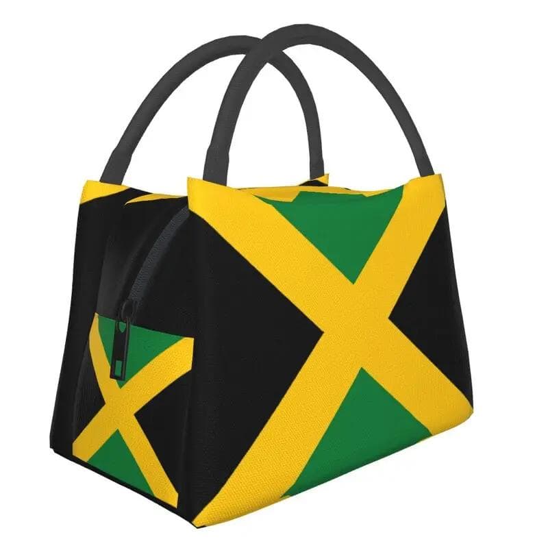 Jamaican Flag Thermal Insulated Lunch Bag Women Patriotism Resuable Lunch Tote for Office Outdoor Storage Meal Food Box 28x17x16CM brown