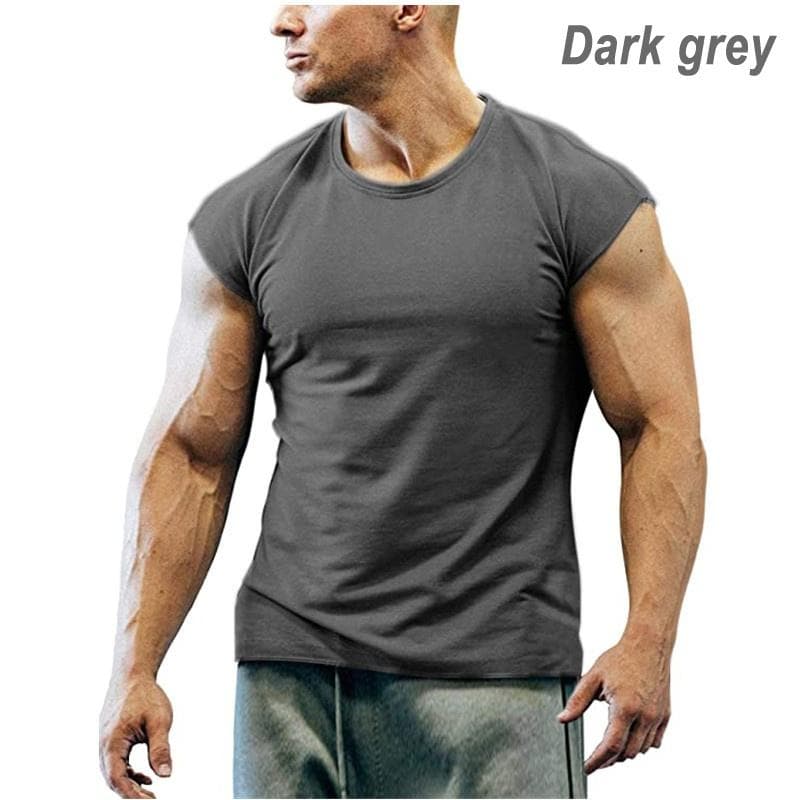Men's T-Shirts Fashion Short Sleeved Fitness Bodybuilding Shirt For Men Workout Slim Fit Cotton tee tops S dark gray
