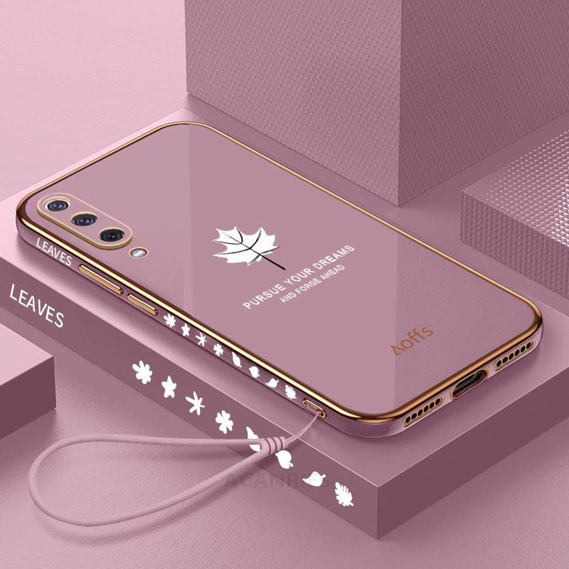 A 50 70 Luxury Maple Leaf Lanyard Case For Samsung Galaxy A50 A70 A7 2018 A20 A30 A51 A71 Plating Silicone Cover A20s A21s A30s A73 (4G 5G) gold/purple