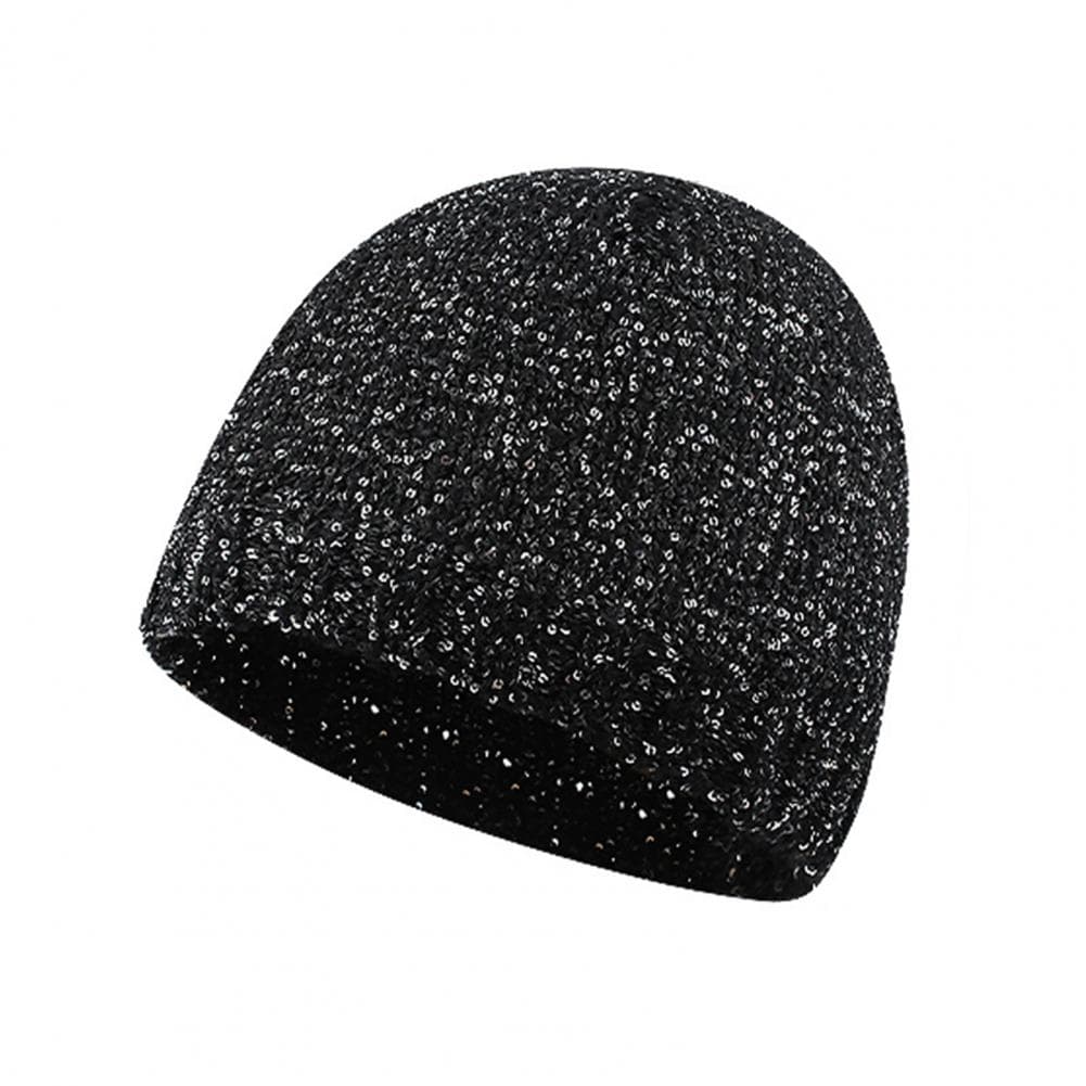 Women Hat Sequin Decor Dome Hip Hop Style Elastic Large Head Circumference Anti-slip Club Party Cap Outdoor Street Work Cycling black