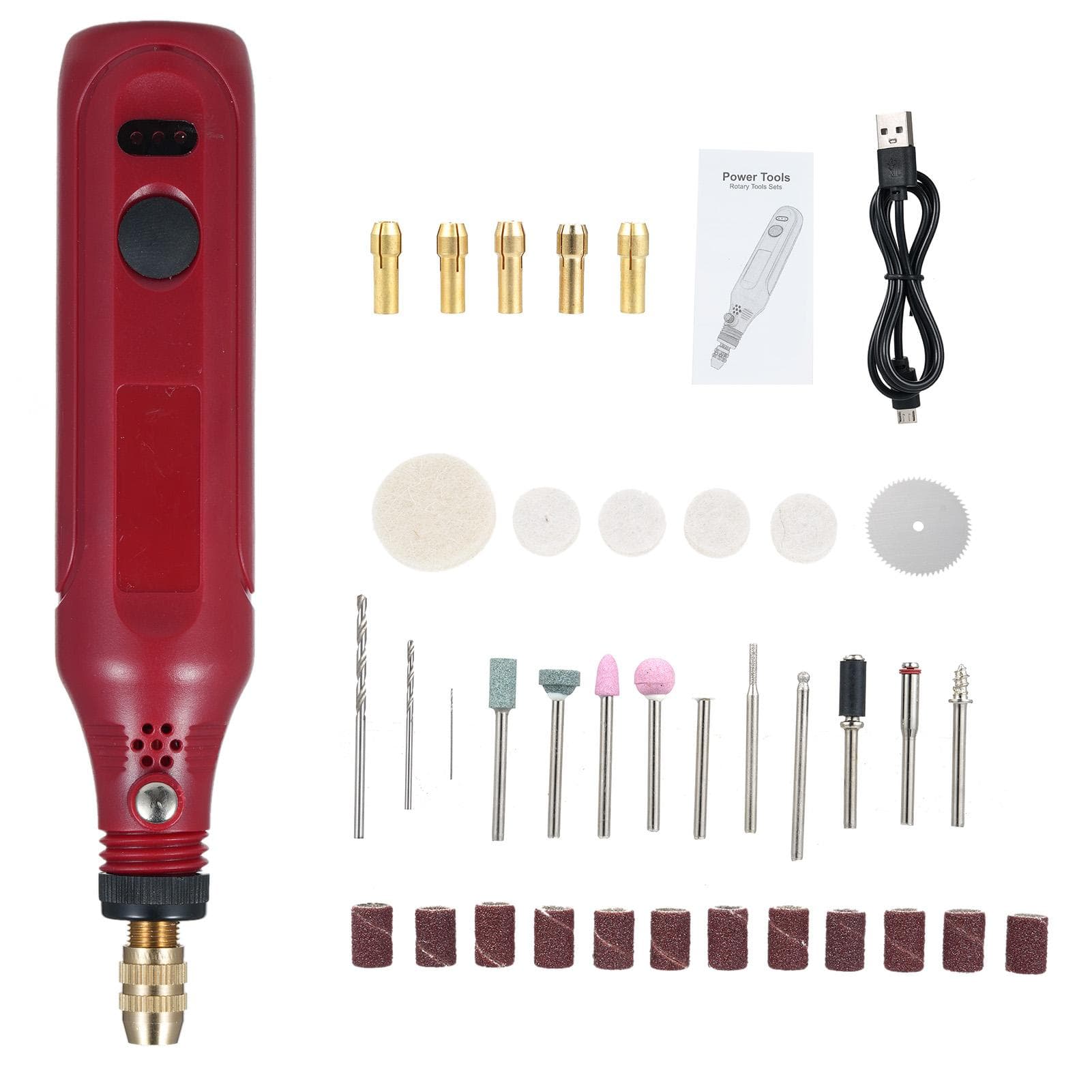 Mini Rotary Tool Kit 3.7V Mini Grinder with 3 Variable Speed 197Pcs Accessories Electric Grinder 36Pcs red