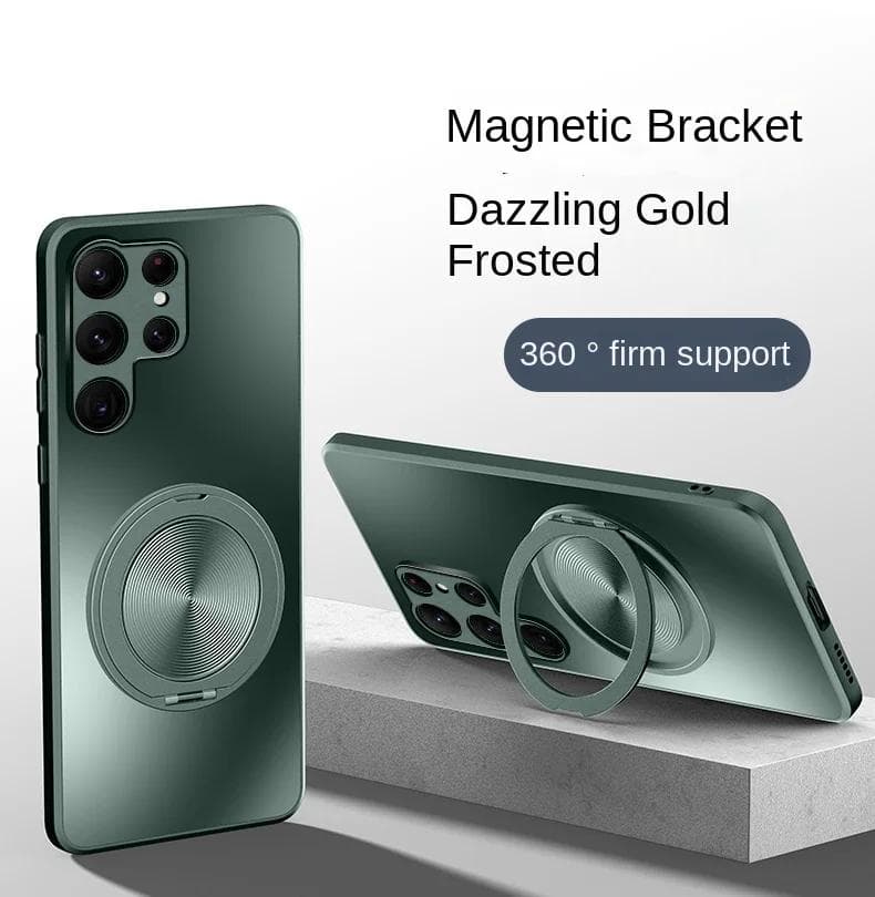 Magnetic Stand Magsafe Case for Samsung Galaxy S24 S23 S22 Ultra Plus Shockproof Hard Matte Ring Holder 360°Rotating Kickstand Protective Back Cover For S22 green