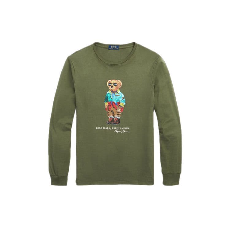 Polo Ralph Lauren SS23 Bear Print Crew Neck Long Sleeve T-Shirt Men Tops Military-Green MNPOTSH16820300-310 L