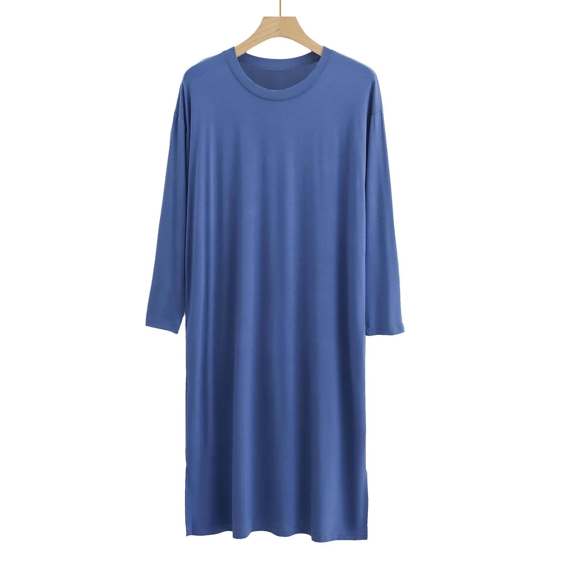 Modal Men's Round Neck Long Sleeve Nightgown Sleepwear Clothes Mid-long Knee Length Soft and Comfortable Nightwear Dresses XL