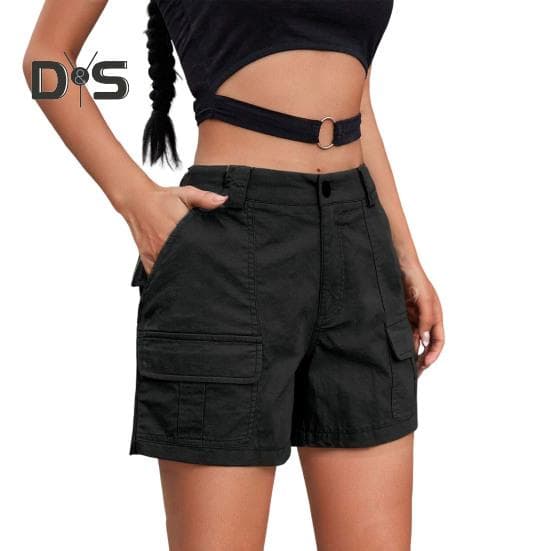 Women's Cargo Shorts Casual Knee Length Bermuda Cargo Shorts with Pockets Summer Baggy Wide Leg Hiking Outfits XL black