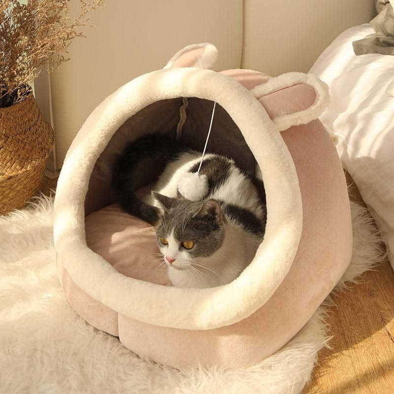 Pet Tent Cave Bed for Cats Small Dogs Self-Warming Cat Tent Bed Cat Hut Comfortable Pet Sleeping Bed Foldable Removable Washable S pink