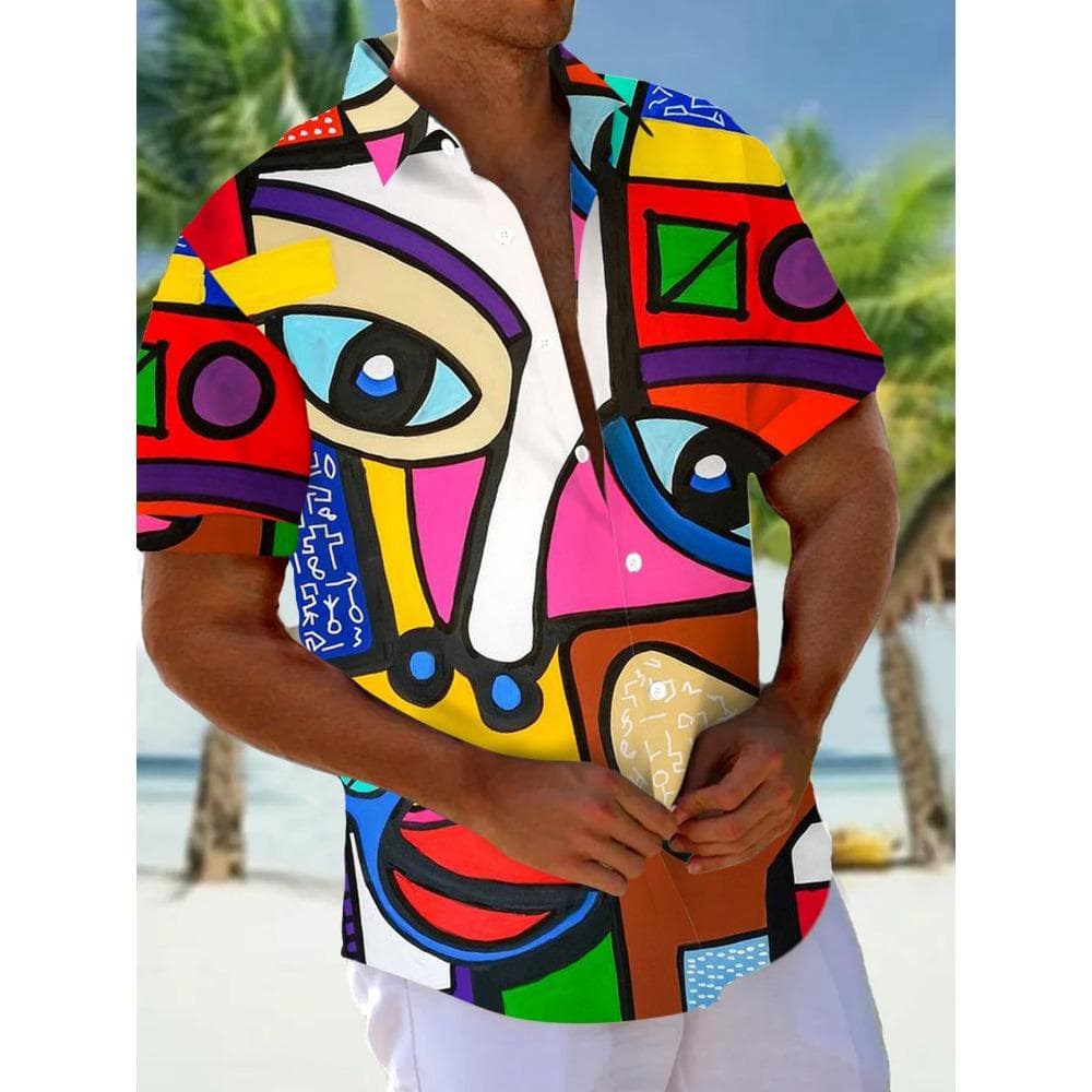 Summer Hawaiian Spring/Summer Fashion Mens Shirt Leisure Street Walk Tourist Beach Printed Full Open Short Sleeve Button Shirt 4XL