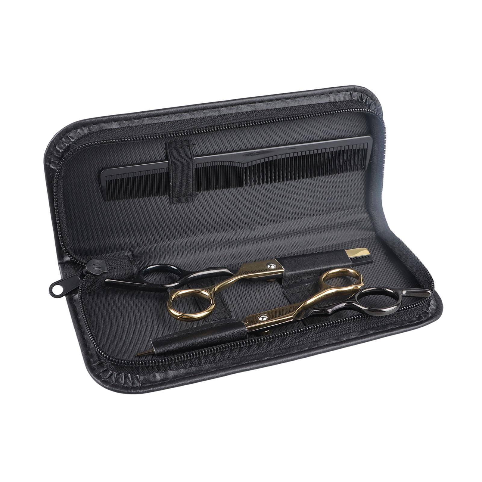 Hair Cutting Scissors Stainless Steel Manual Flat Teeth Scissors Set for Barber Salon Home Black