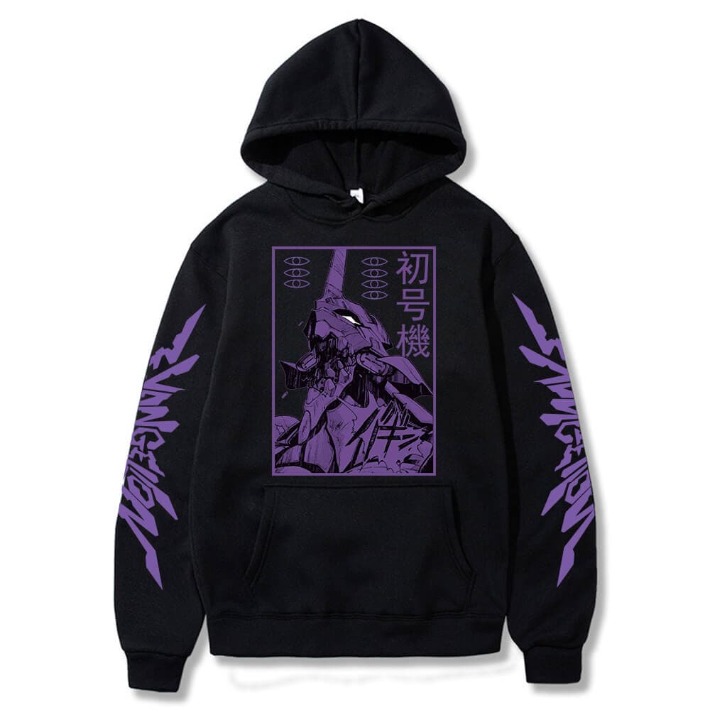 Men Hoodies Anime Evangelion Graphic EVA-00 PROTO TYPE Unisex Oversize Long Sleeve Pullover Sweatshirts Harajuku Streetwear Tops XXXXL black